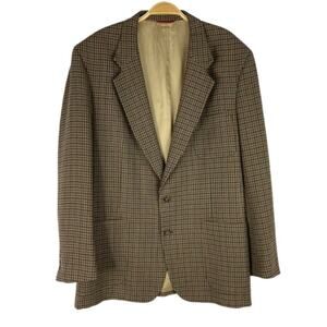 Vintage Jos. A Bank Wool Houndstooth Sport Coat Blazer Men 44L Brown Made in USA